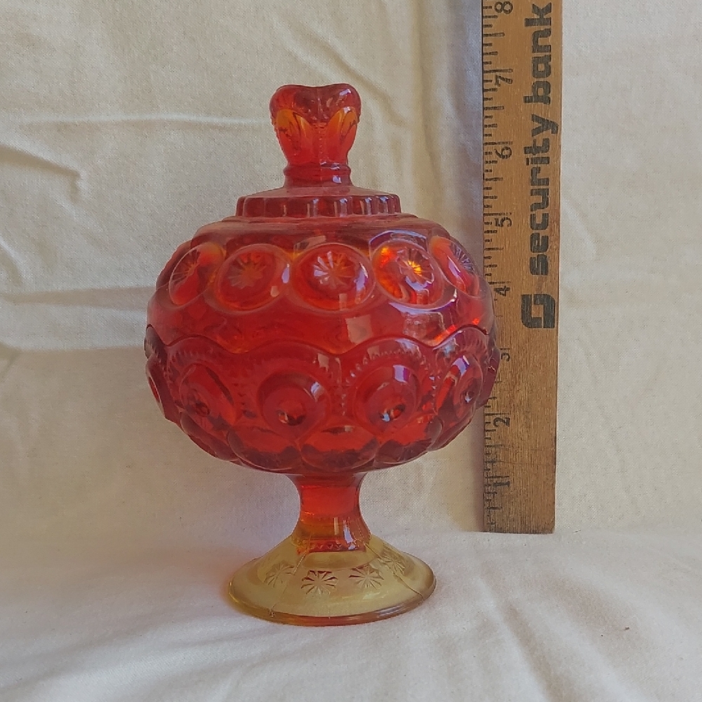 Taller L. E. Smith Moon n Star Lidded Compote Amberina